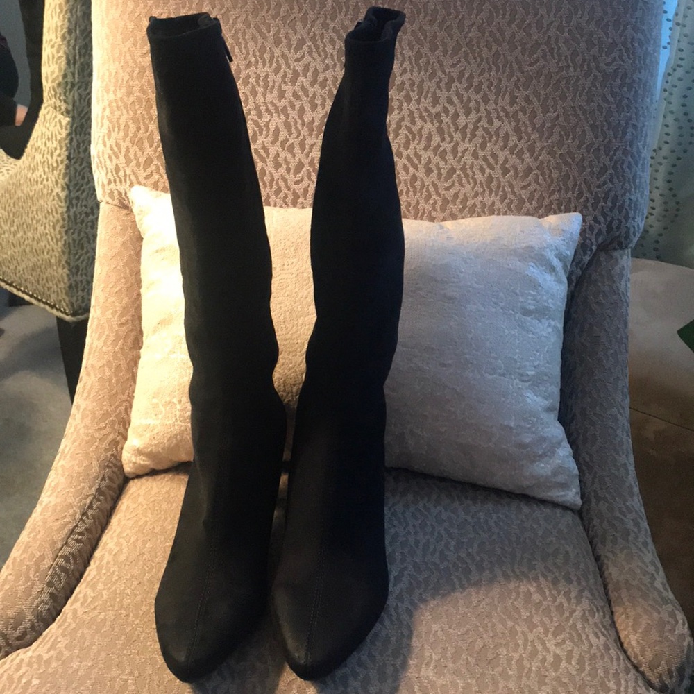 Black faux suede knee high boot.